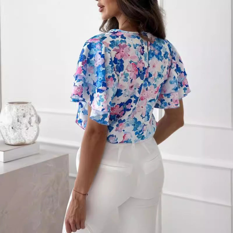 Damen Bluse mit Volants und floralem Muster R&B