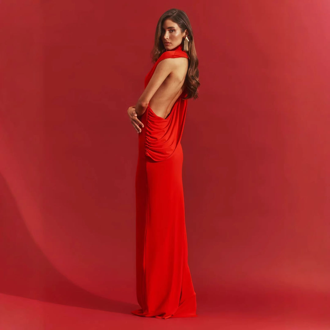 Damen figurbetontes Abendkleid mit elegantem Halsteinsatz R&B