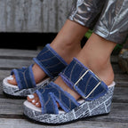 Damen Wedge-Sandalen mit modischen Riemen und auffälligem Plateau R&B