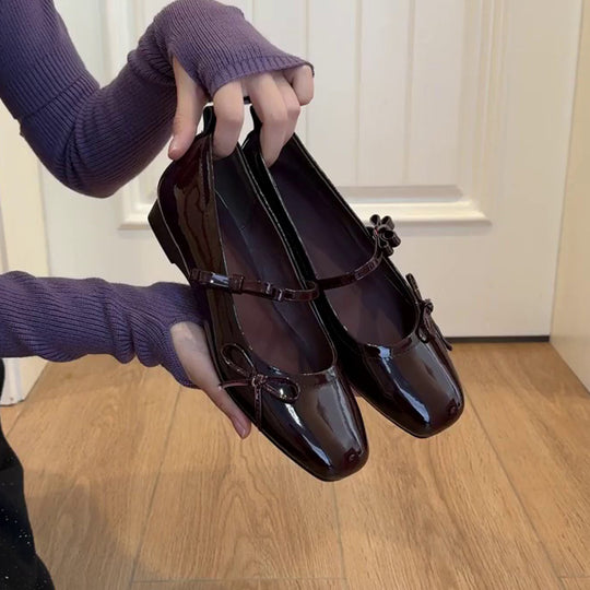 Damen Ballerinas mit glanzvoller Oberfläche und dekorativem Schleifendetail R&B