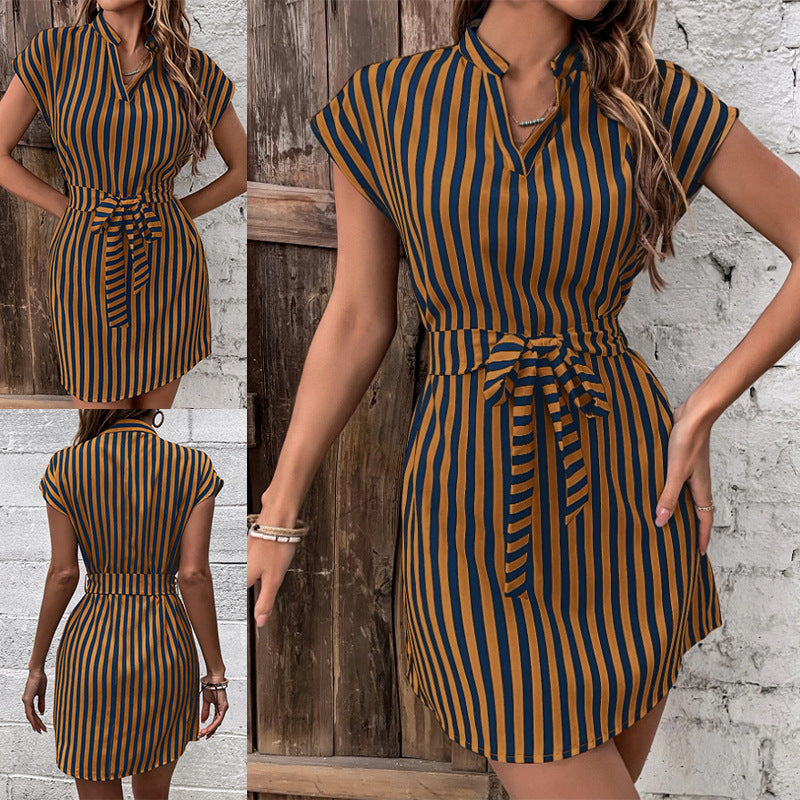 Damen Hemdkleid mit schickem Streifenmuster und Taillengürtel R&B