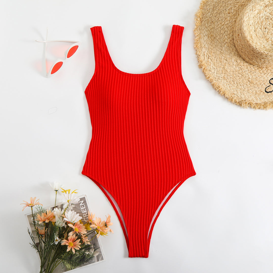 Damen Hoch geschnittener Badeanzug mit strukturiertem Rippendesign R&B