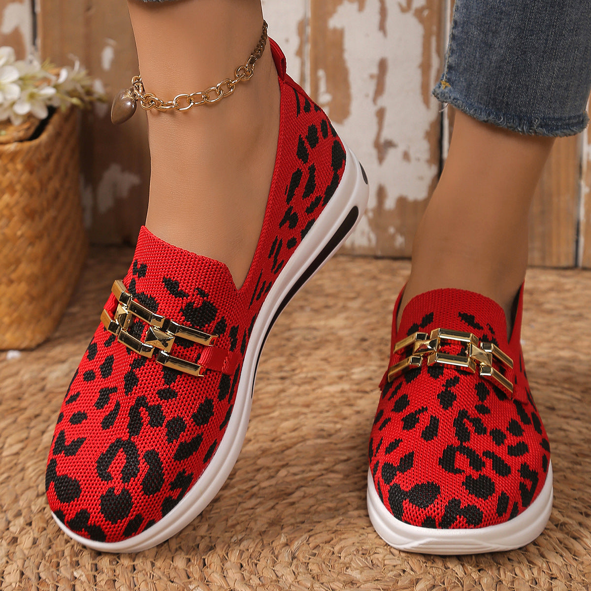 Damen Modische Slip-On Sneakers mit Animal-Print und komfortablem Fußbett R&B
