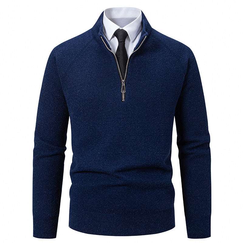 Herren Hochkragen Pullover mit Reißverschluss und strukturierter Oberfläche