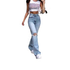 Damen lässige Bootcut Jeans mit Destroyed-Details