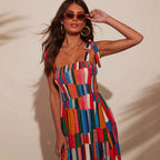 Damen Maxi-Kleid mit buntem Mosaik-Design R&B