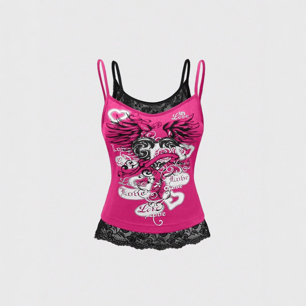 Damen Spitze Cami Top mit Grafischem Print R&B