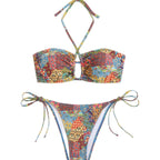 Damen Bandeau-Bikini mit verspieltem kräftigem Muster