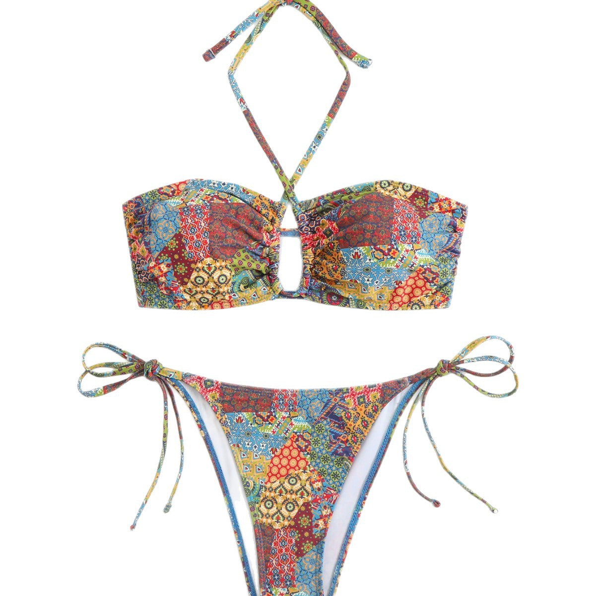 Damen Bandeau-Bikini mit verspieltem kräftigem Muster