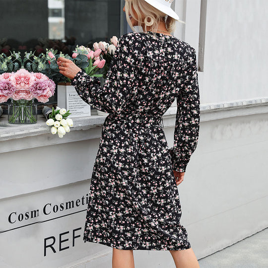 Damen Midi-Kleid mit floralem Design und taillierbarem Gürtel R&B