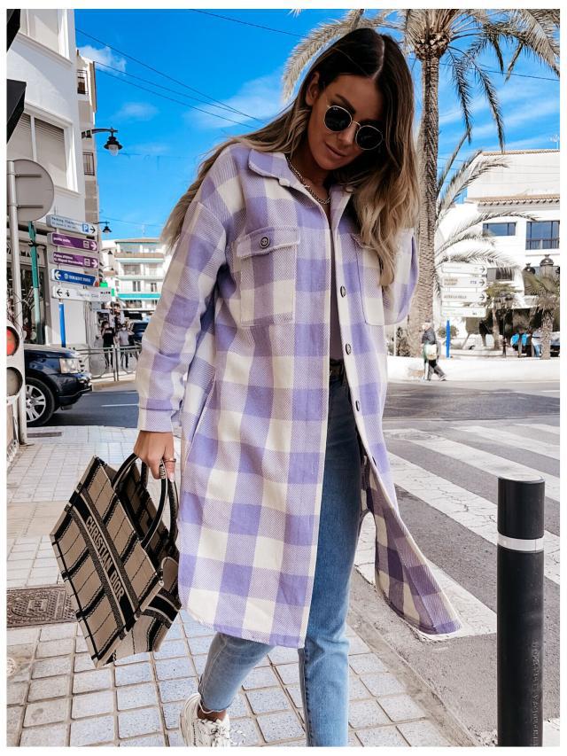 Damen Karierte Overshirtjacke mit Brusttaschen R&B