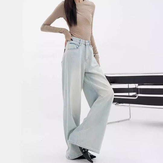 Damen Weite Denim-Hose mit lässigem Schnitt und hohem Bund R&B