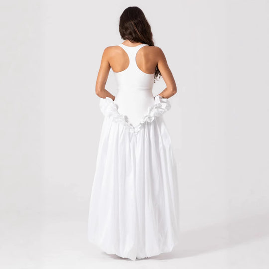 Damen Elegantes Maxikleid mit Rüschensaum und Figurbetontem Oberteil R&B
