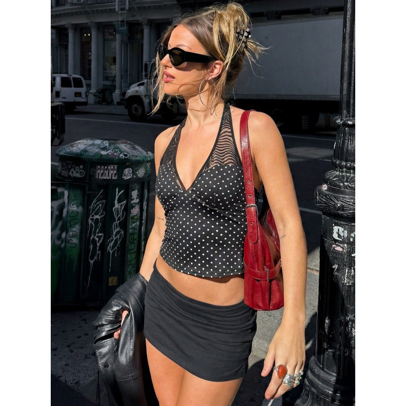 Damen Polka-Dot Top mit V-Ausschnitt und spezifischem Schnitt R&B
