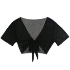 Damen Crop-Top mit V-Ausschnitt und dekorativem Bindand