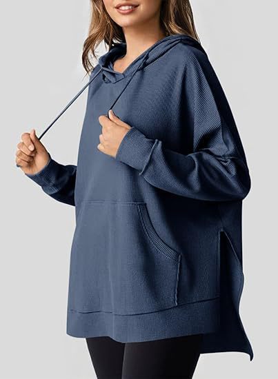 Damen Oversized Kapuzenpullover mit praktischen Taschen und seitlichen Schlitzen R&B