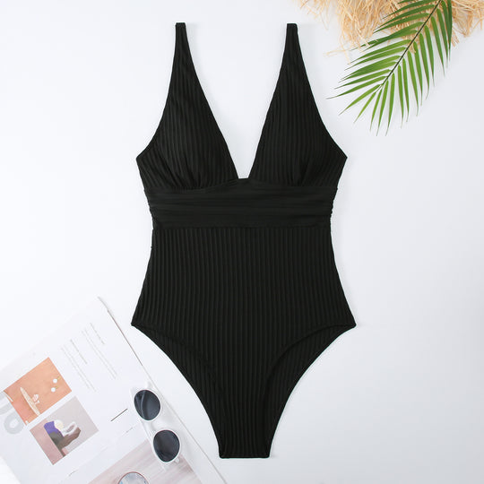 Damen Einteiliger Badeanzug mit figurbetontem Design und tiefem V-Ausschnitt R&B