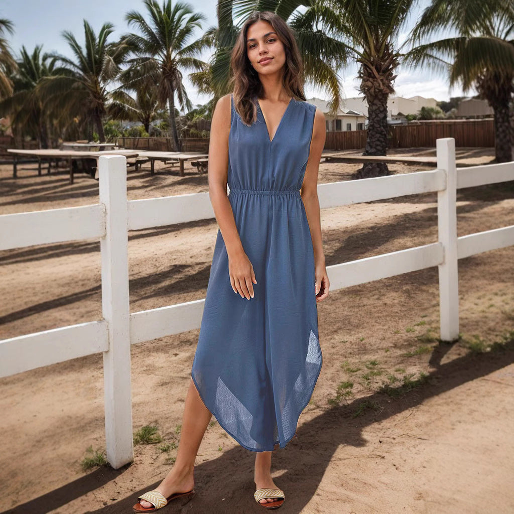 Damen Modischer Jumpsuit mit elegantem V-Ausschnitt und weitem Bein R&B