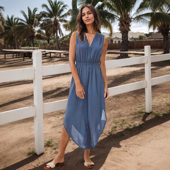 Damen Modischer Jumpsuit mit elegantem V-Ausschnitt und weitem Bein R&B