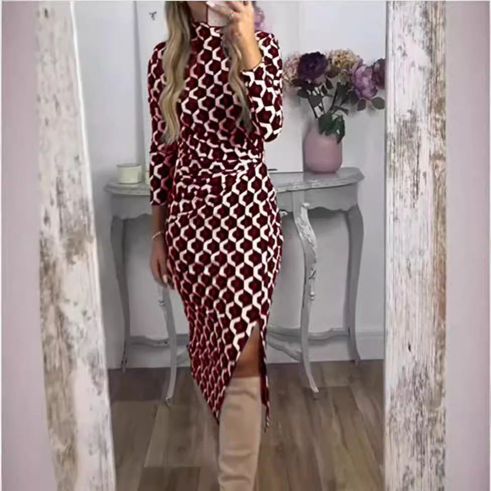 Damen Maxikleid mit grafischem Druck und seitlichem Schlitz R&B