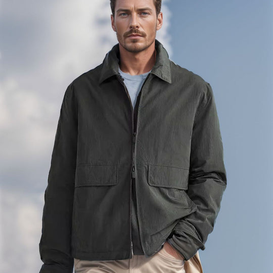 Herren urbane Utility-Jacke mit praktischen Taschen und hohem Kragen R&B