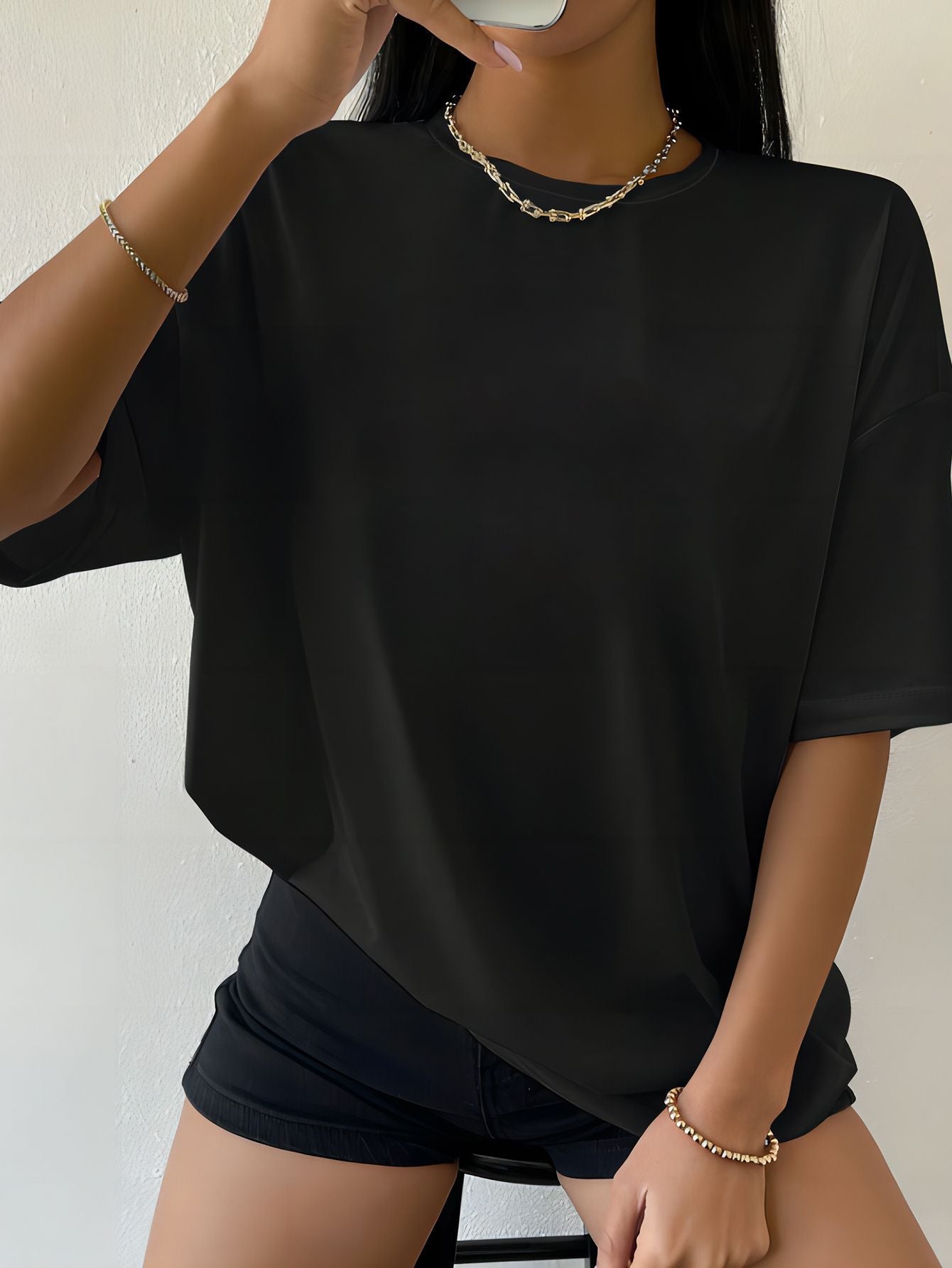 Damen oversized Baumwoll-T-Shirt mit geradem Schnitt und minimalistischem Design R&B