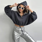 Damen Oversized Kapuzenpullover mit elastischem Bund und Reißverschluss R&B