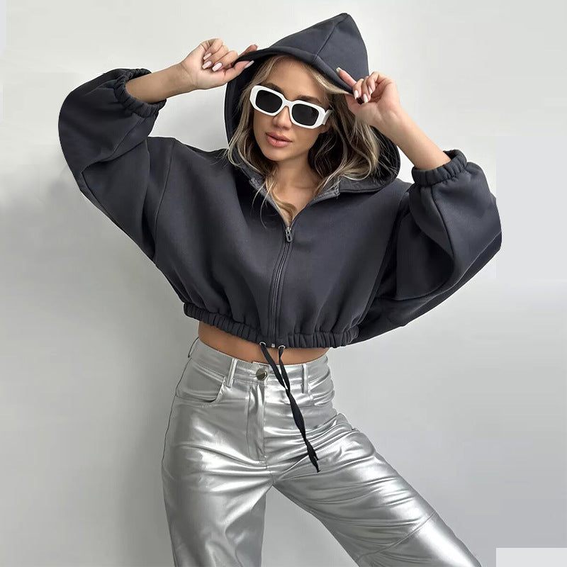 Damen Oversized Kapuzenpullover mit elastischem Bund und Reißverschluss R&B