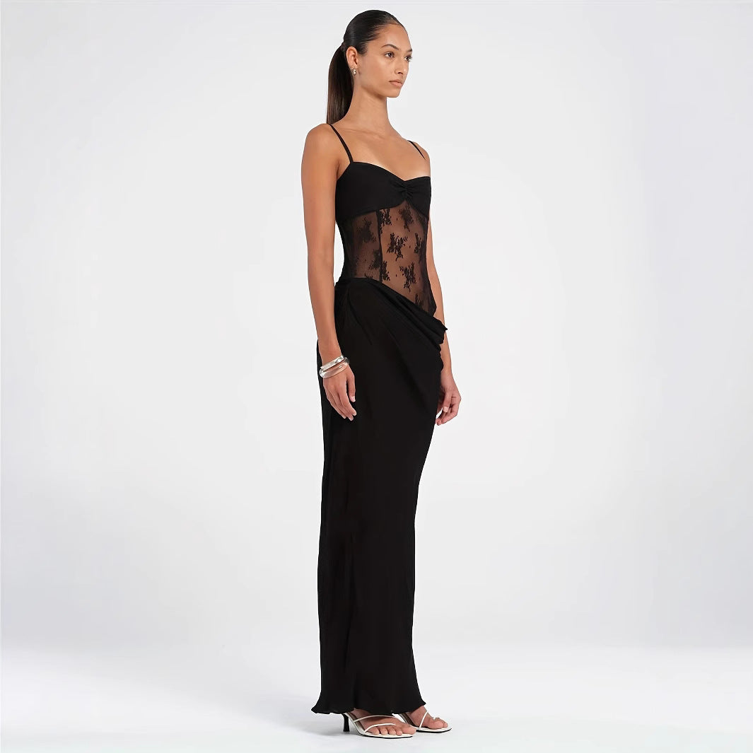 Damen Elegantes Maxikleid mit transparenten Spitzendetails und figurbetontem Schnitt R&B