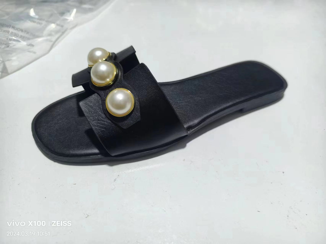 Damen elegante Pantoletten mit verzierten Perlen und komfortablem Fußbett R&B