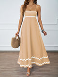 Damen Maxikleid mit schmalen Trägern und verspieltem Wellenmuster R&B