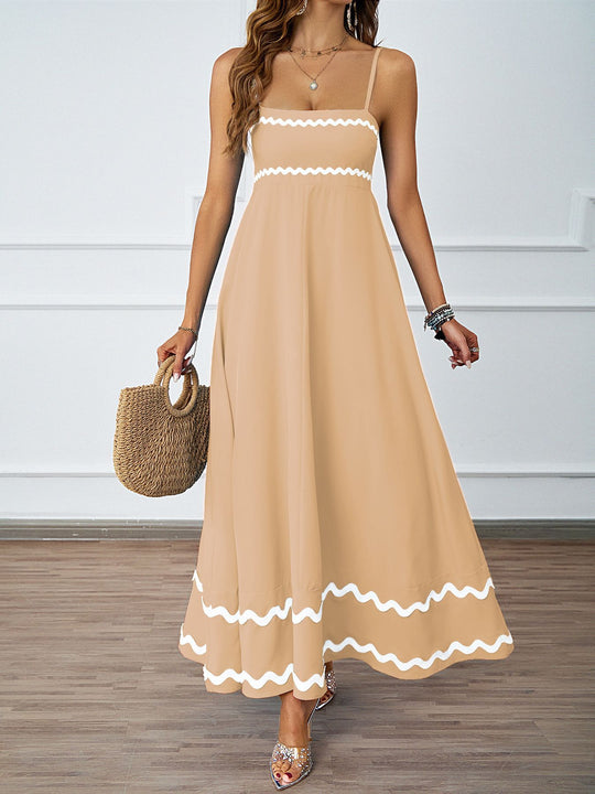 Damen Maxikleid mit schmalen Trägern und verspieltem Wellenmuster R&B