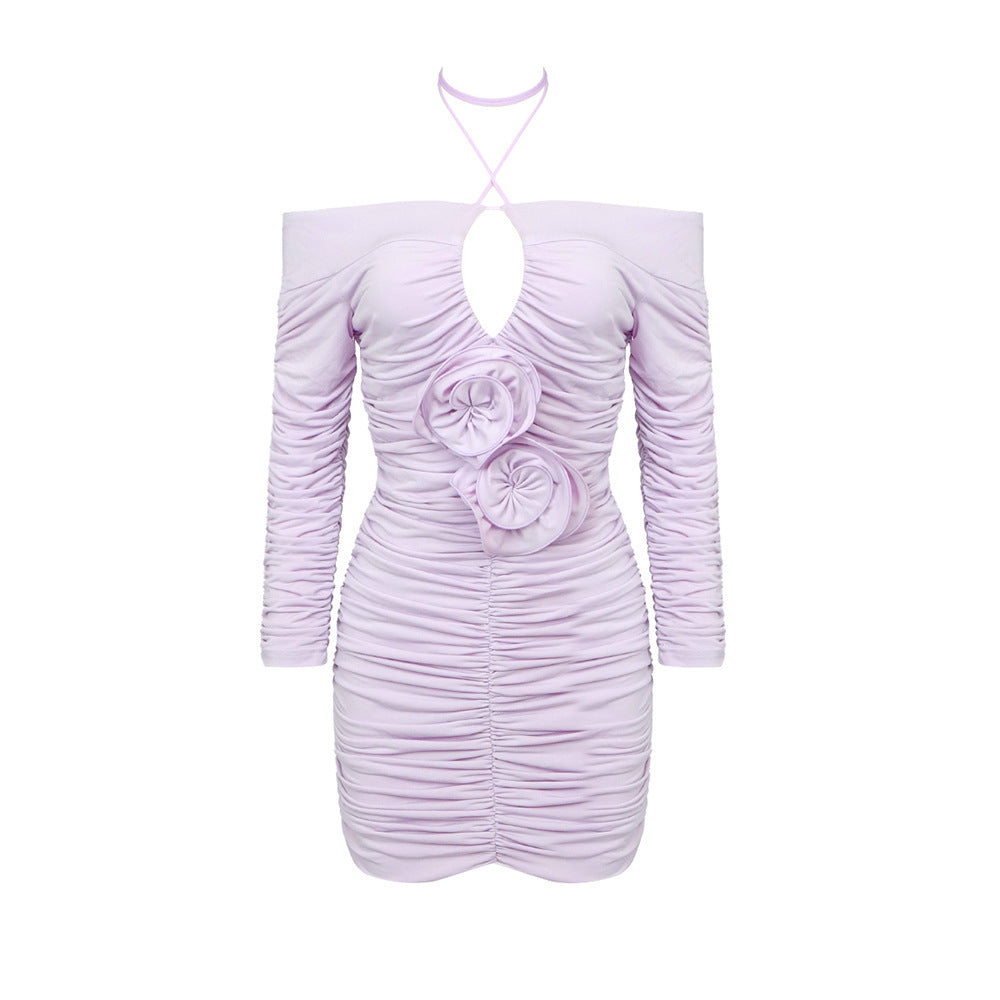 Damen Mini-Kleid mit schulterfreiem Design und Raffungen R&B