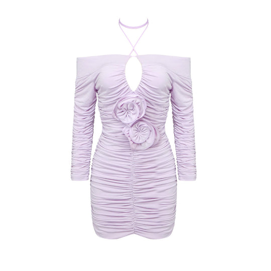 Damen Mini-Kleid mit schulterfreiem Design und Raffungen R&B