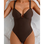 Damen eleganter V-Ausschnitt Badeanzug