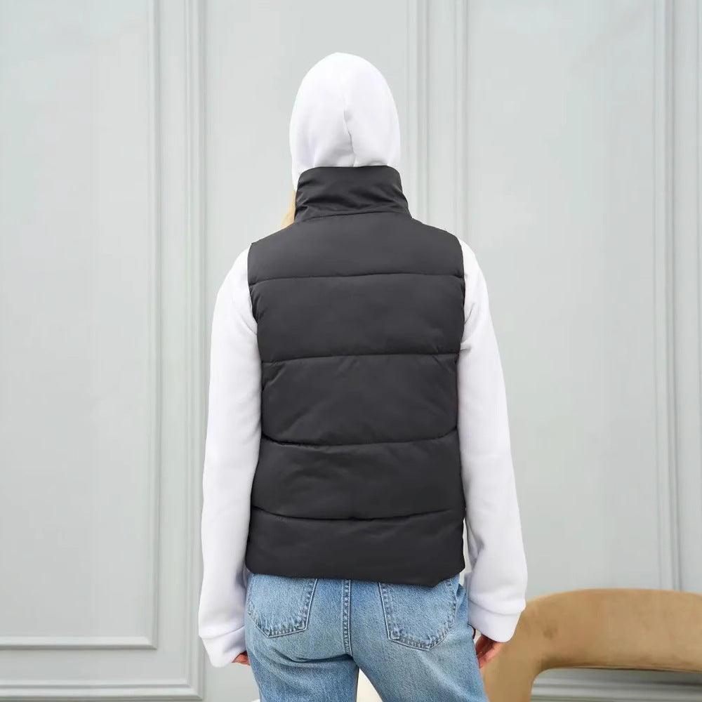 Damen elegante Steppweste mit hohem Kragen und praktischen Taschen R&B