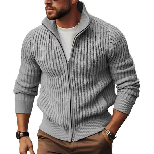 Herren Strickjacke mit modernen Rippdetails und durchgehendem Reißverschluss R&B