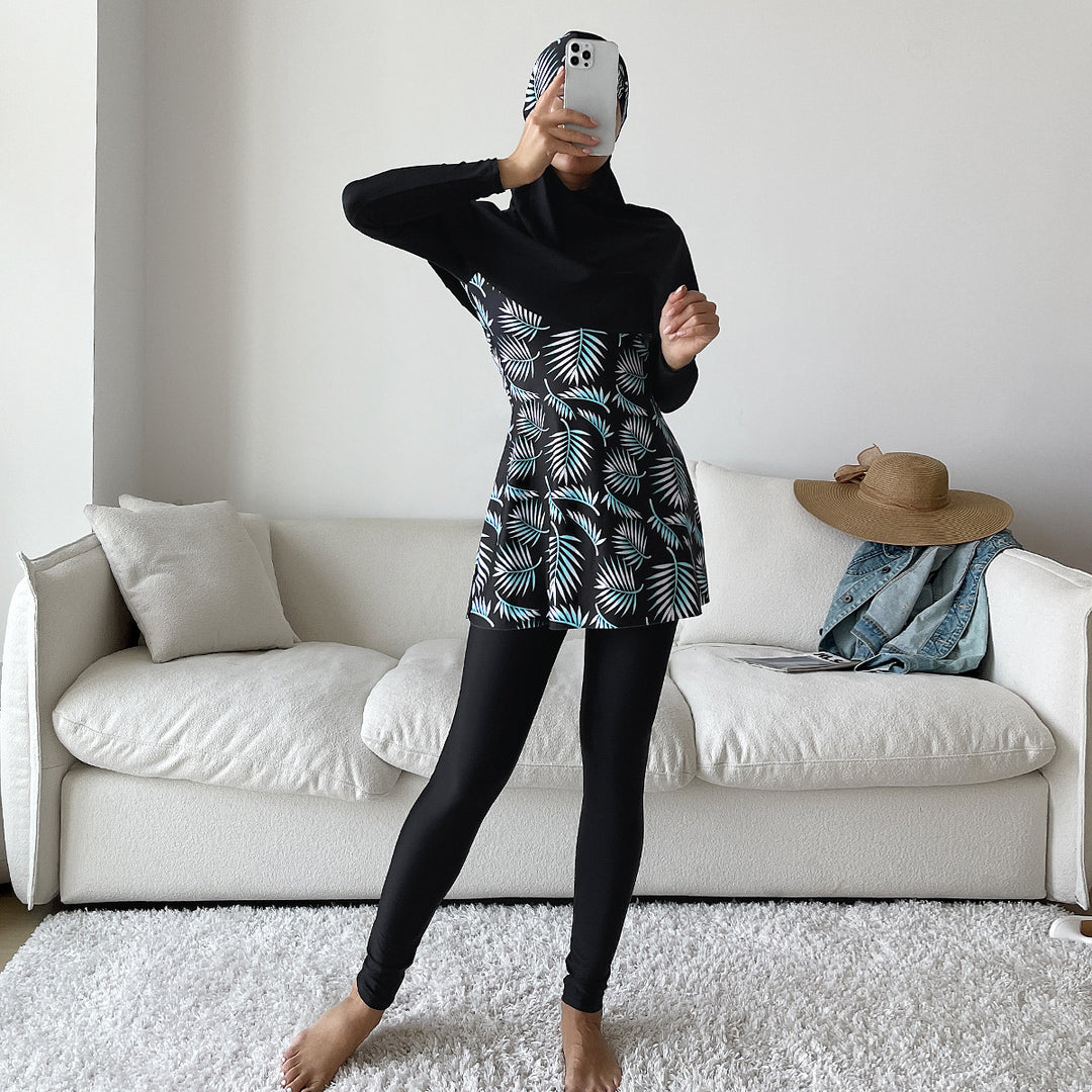 Damen Modisches 360-Grad-Schwimmanzug mit integrierter Hijab R&B