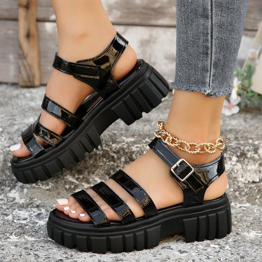 Damen trendige Sandalen mit robustem Blockabsatz und elegantem Riemen-Design R&B