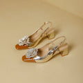 Damen Slingback-Pumps mit glitzernder Blumenapplikation und stylischem Blockabsatz