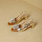 Damen Slingback-Pumps mit glitzernder Blumenapplikation und stylischem Blockabsatz