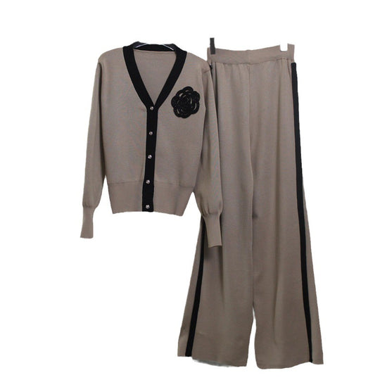 Damen Strick-Loungewear-Set mit eleganter Knopfleiste und modischen Details R&B