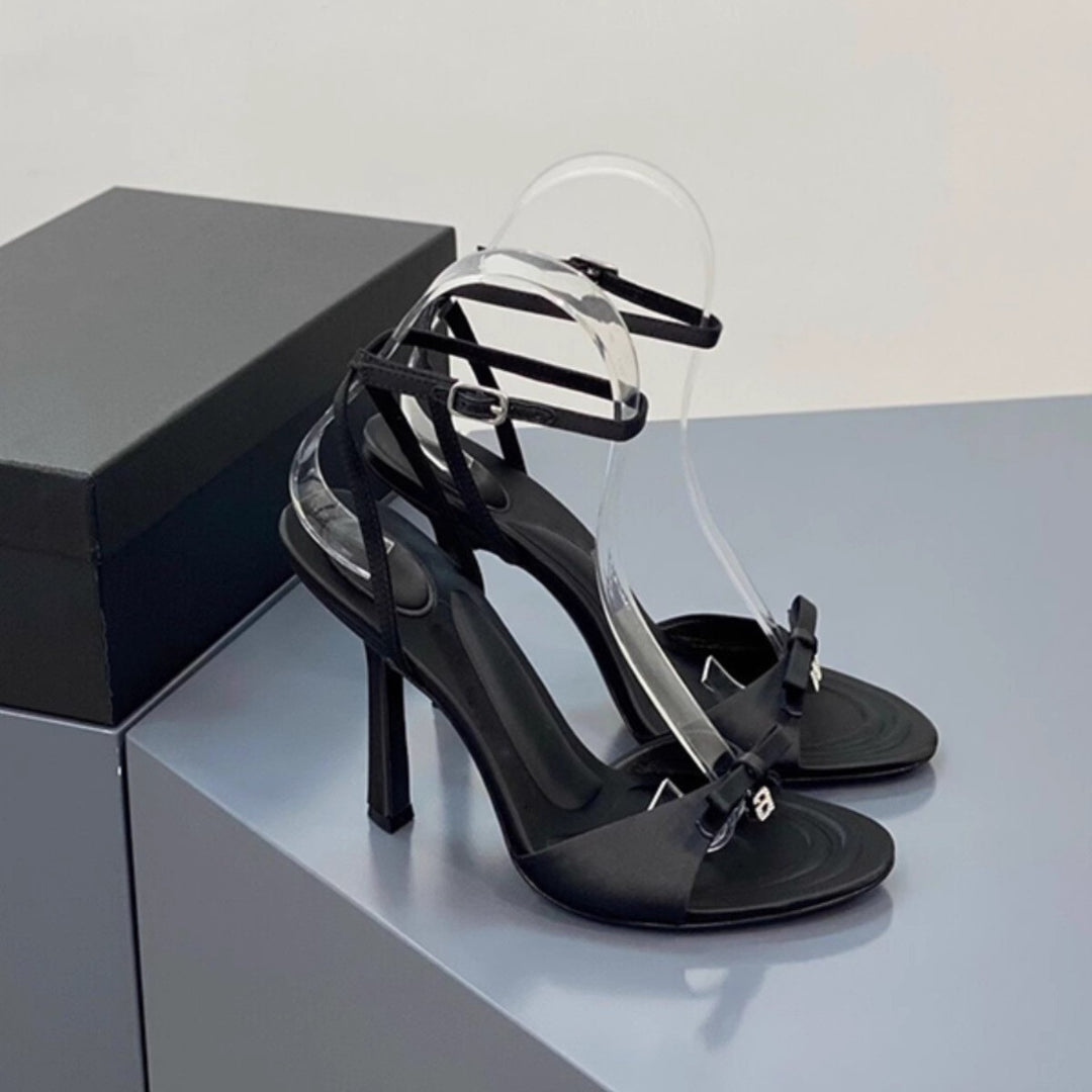 Damen elegante High Heel Sandalen mit transparentem Riemen und stilvollen Schleifen R&B
