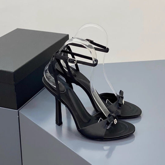 Damen elegante High Heel Sandalen mit transparentem Riemen und stilvollen Schleifen R&B