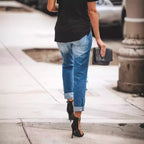 Damen Ripped Boyfriend Jeans mit lässigem Schnitt und fransigen Elementen R&B