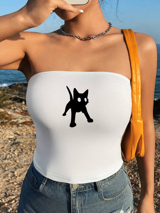Damen Bandeau-Top mit auffälligem Statement-Aufdruck R&B