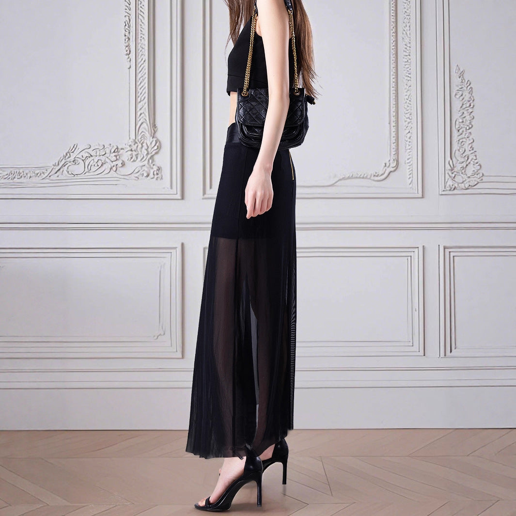 Damen Eleganter Maxiröcke mit transparenter Oberlage R&B