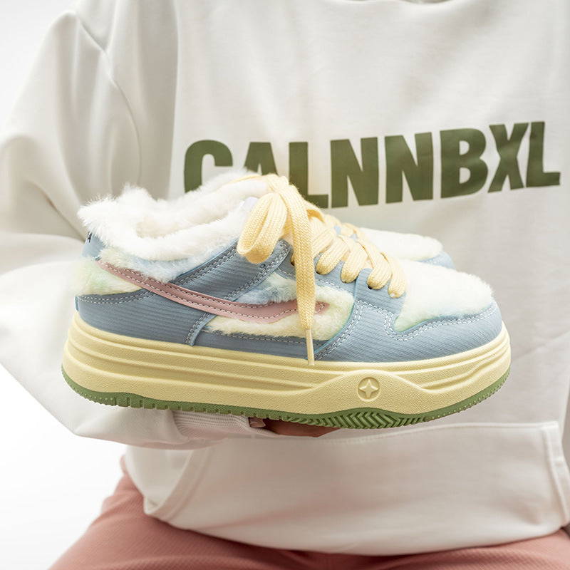 Damen Plattform Sneakers mit flauschiger Innensohle