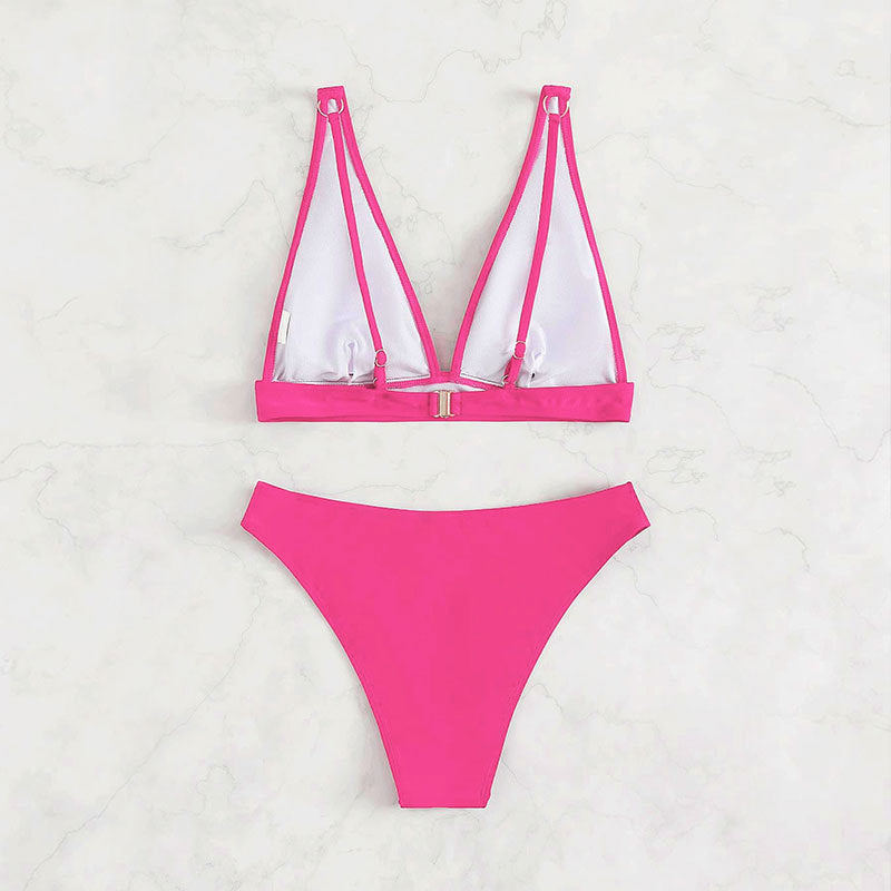 Damen Hochtaillierter Bikini mit elegantem V-Ausschnitt R&B