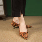 Damen elegante Ballerinas mit modischem Leopardenmuster und Absatz R&B